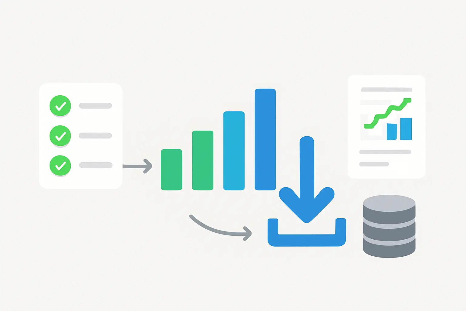 Generated report with charts and download arrow