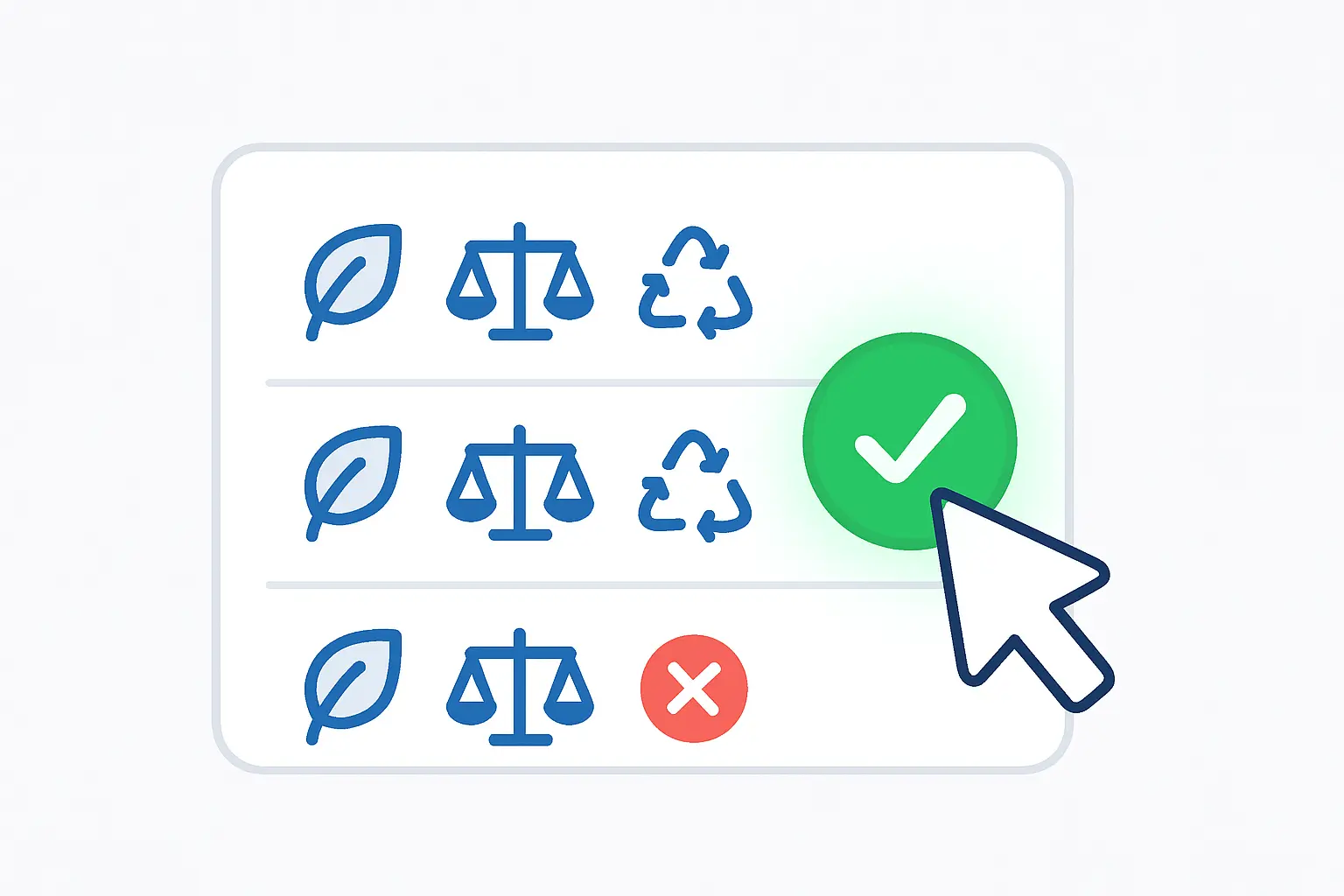 Person reviewing interface with checkmarks showing approval