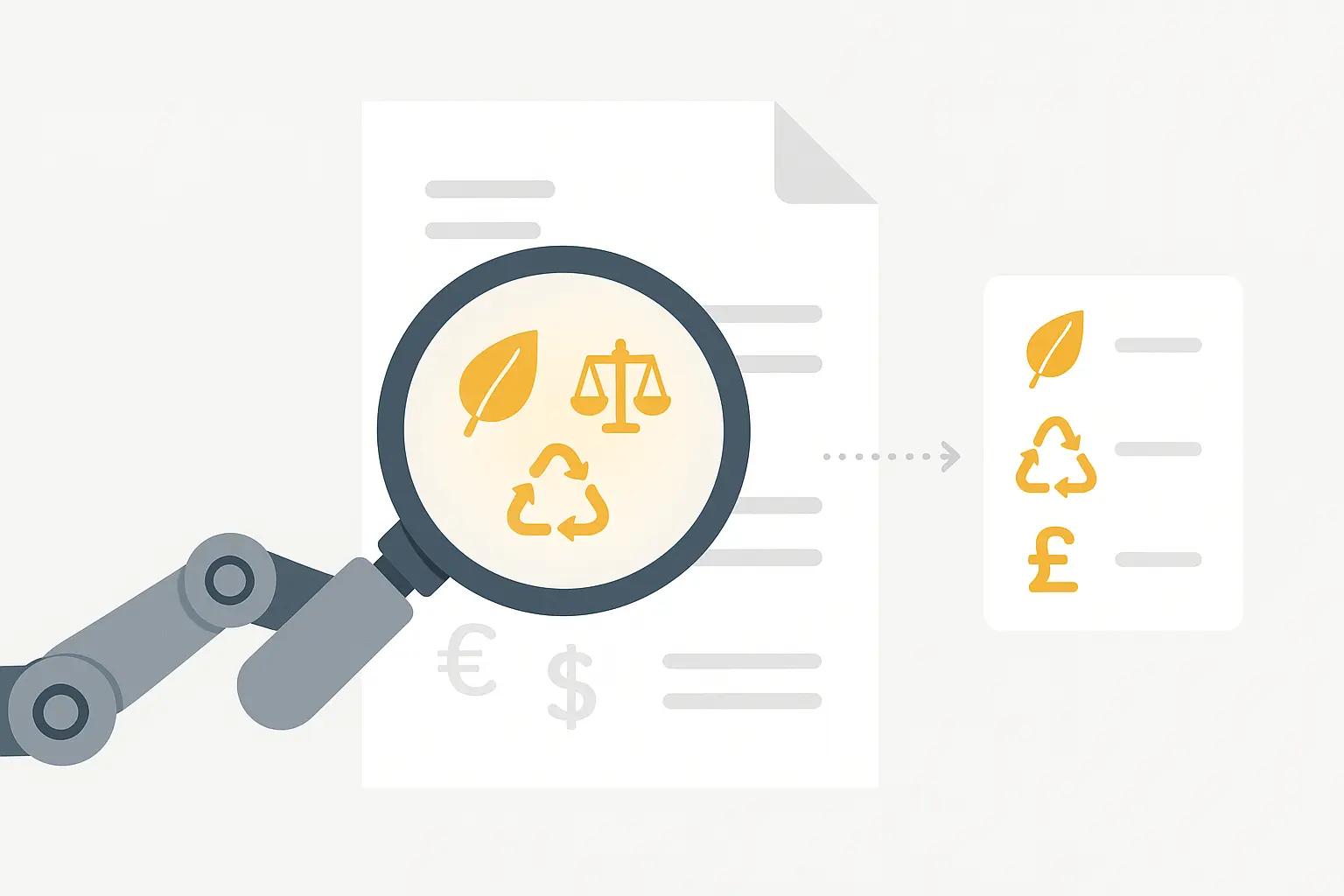 Documents scanned with magnifying glass and idea sparkles